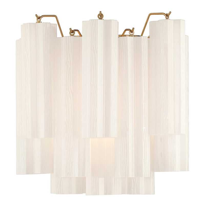 Crystorama Addis 2 Light Sconce, Aged Brass/Tronchi Glass White
