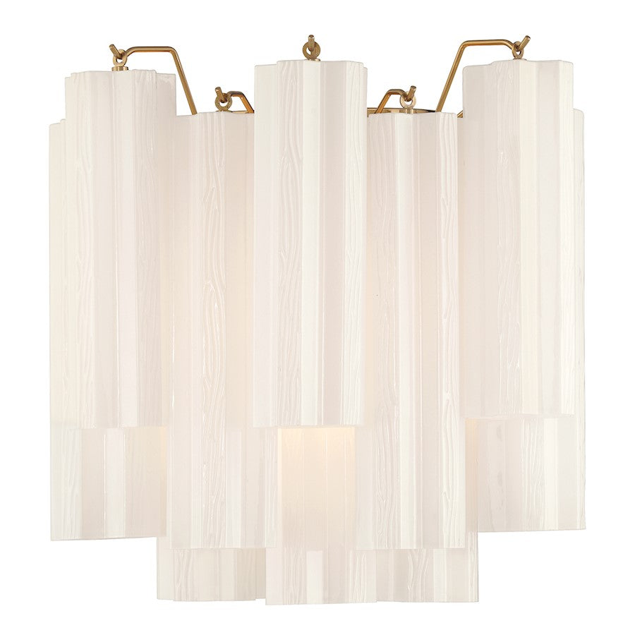 Crystorama Addis 2 Light Sconce, Aged Brass/Tronchi Glass White - ADD-303-AG-WH