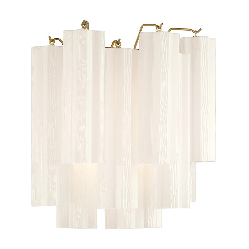 Crystorama Addis 2 Light Sconce, Aged Brass/Tronchi Glass White