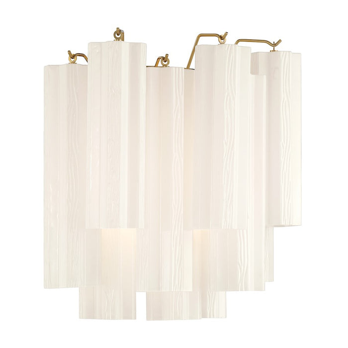 Crystorama Addis 2 Light Sconce, Aged Brass/Tronchi Glass White