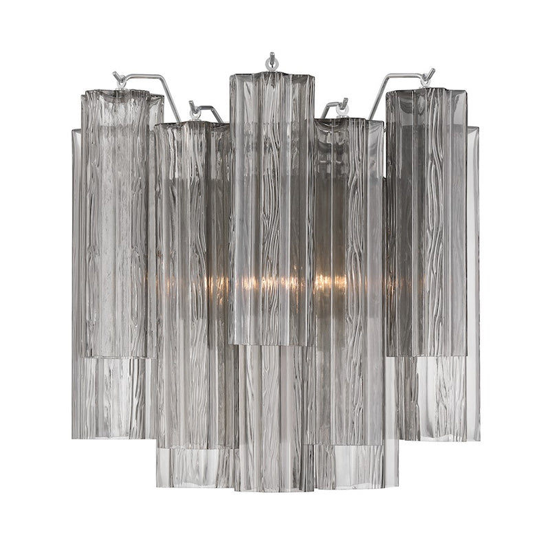 Crystorama Addis 2 Light Sconce, Chrome/Tronchi Glass Smoke