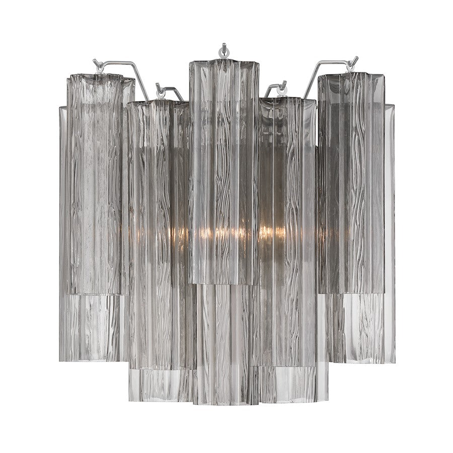 Crystorama Addis 2 Light Sconce, Chrome/Tronchi Glass Smoke - ADD-303-CH-SM