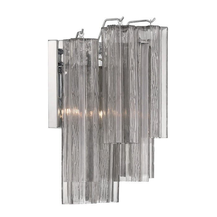 Crystorama Addis 2 Light Sconce, Chrome/Tronchi Glass Smoke