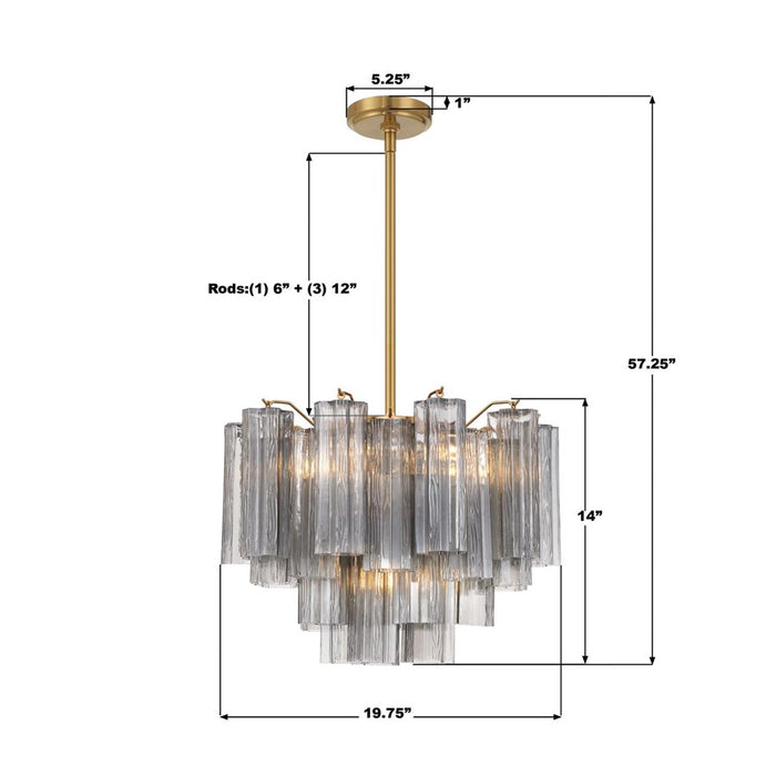Crystorama Addis 6 Light Chandelier, Gray/Brass/Gold/Smoke