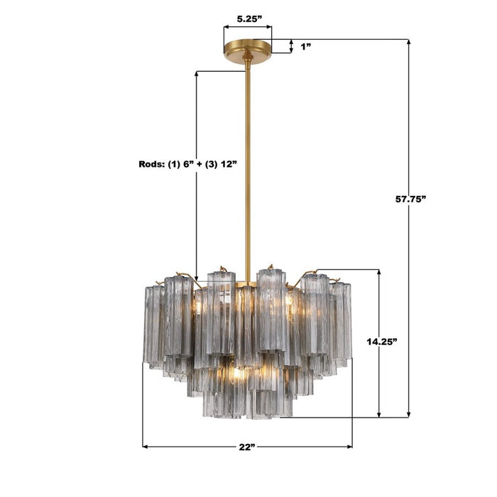 Crystorama Addis 9 Light Chandelier, Gray/Brass/Gold/Smoke