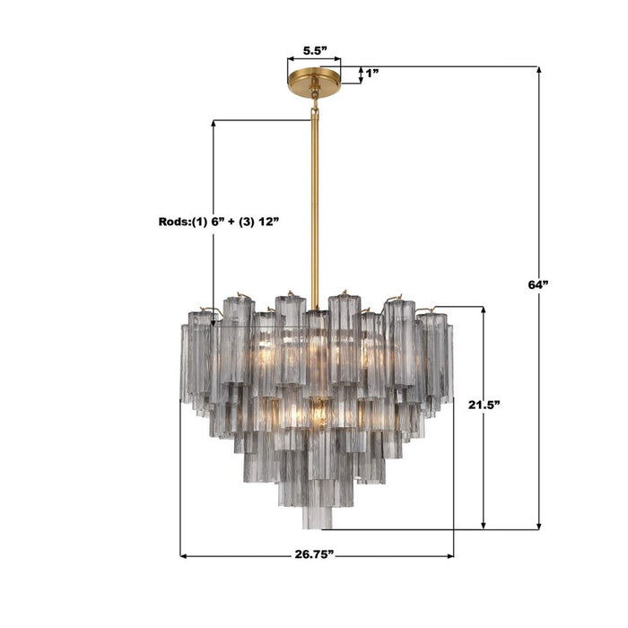 Crystorama Addis 12 Light Chandelier, Gray/Brass/Gold/Smoke