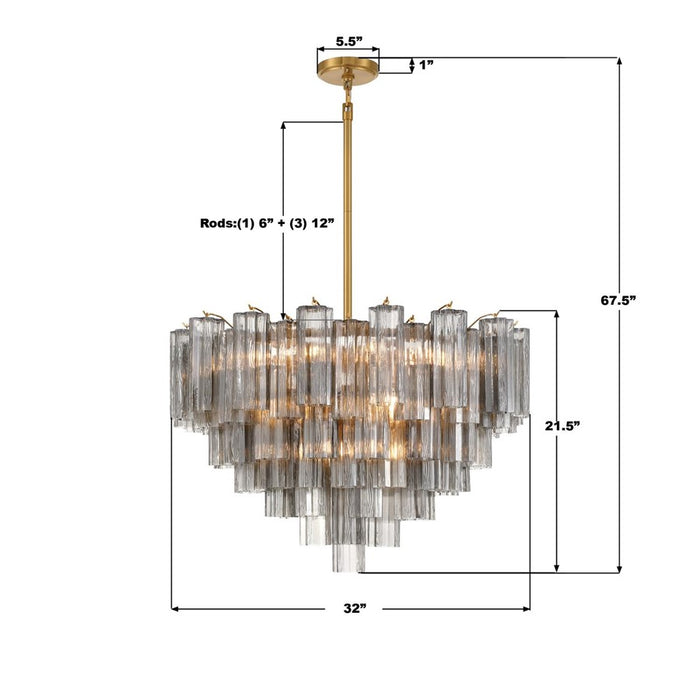 Crystorama Addis 16 Light Chandelier, Gray/Brass/Gold/Smoke