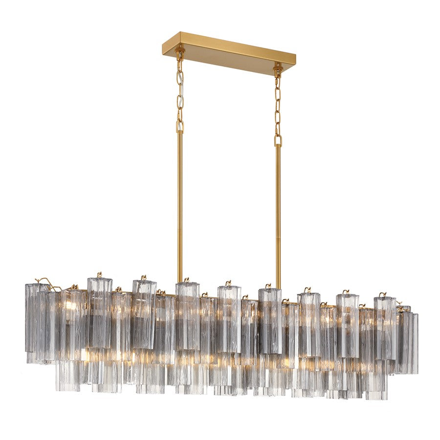 Crystorama Addis 14 Lt Linear Chandelier, Gray/Brass/Gold/Smoke
