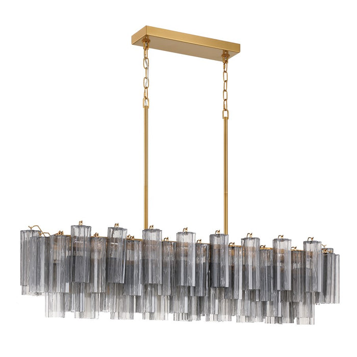 Crystorama Addis 14 Lt Linear Chandelier, Gray/Brass/Gold/Smoke