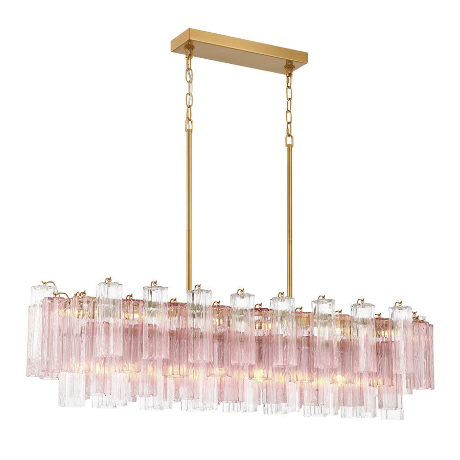 Crystorama Addis 14 Light Linear Chandelier, Brass/Gold/Spring