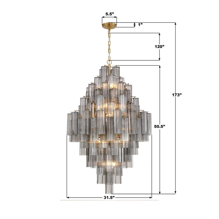 Crystorama Addis 20 Light Chandelier, Gray/Brass/Gold/Smoke