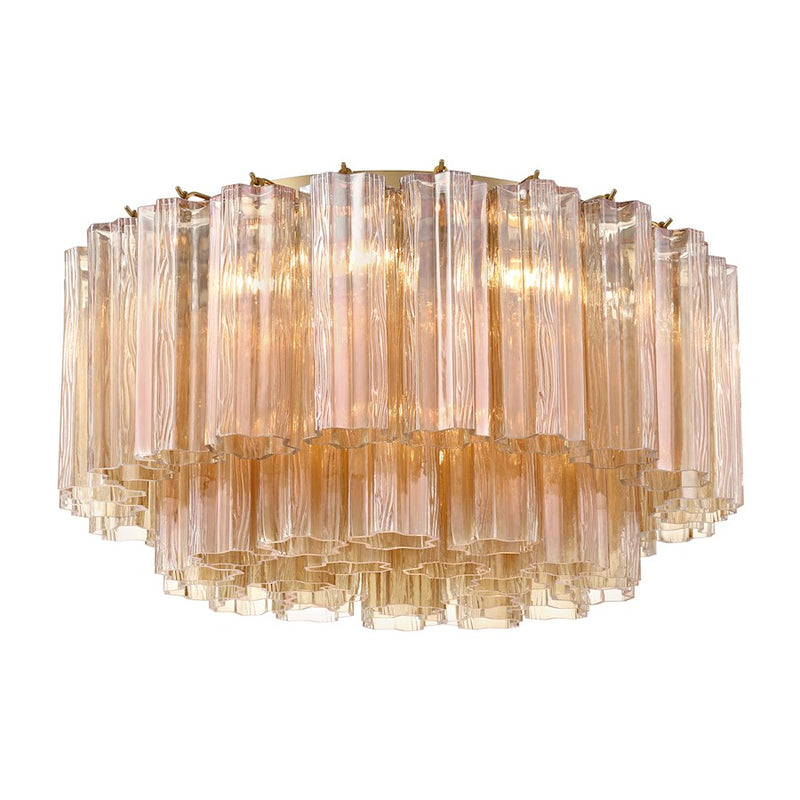 Crystorama Addis 7 Light Flush Mount, Brass/Tronchi Glass Amber