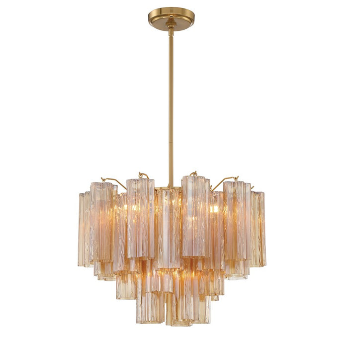 Crystorama Addis 7 Light Flush Mount, Brass/Tronchi Glass Amber