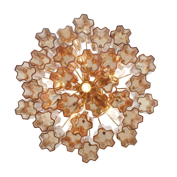 Crystorama Addis 7 Light Flush Mount, Brass/Tronchi Glass Amber