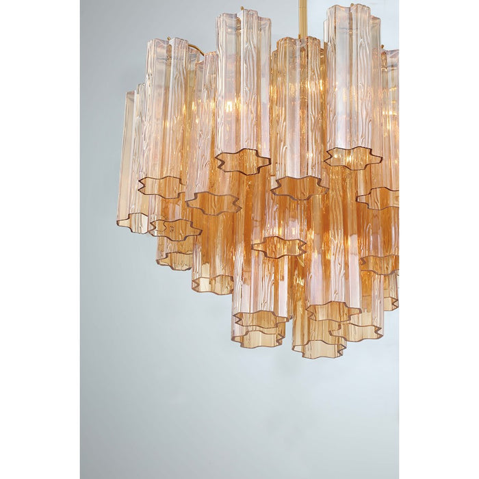 Crystorama Addis 7 Light Flush Mount, Brass/Tronchi Glass Amber