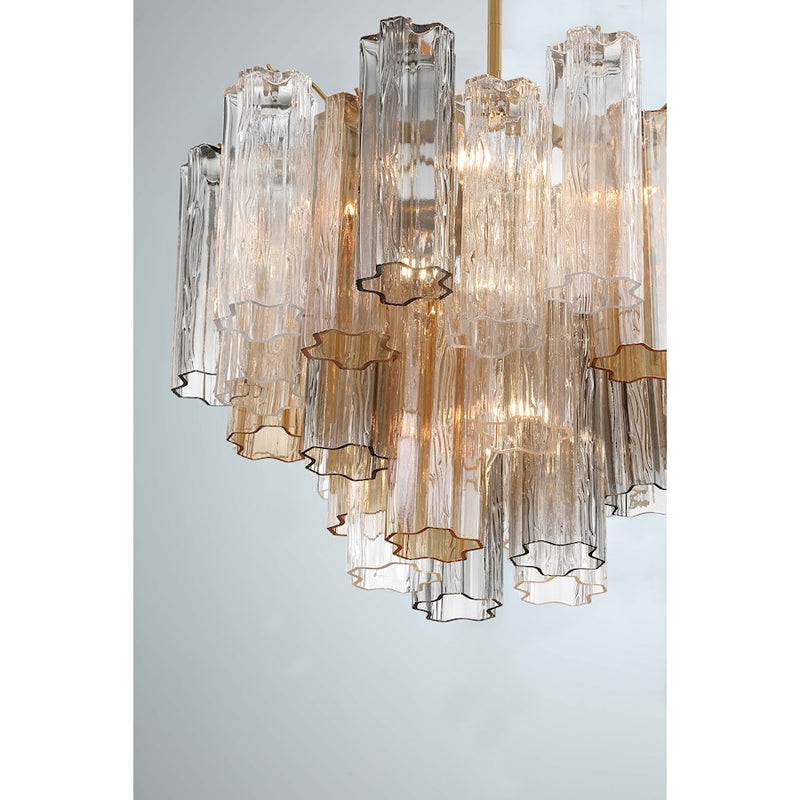 Crystorama Addis 7 Light Flush Mount, Brass/Tronchi Glass Autumn