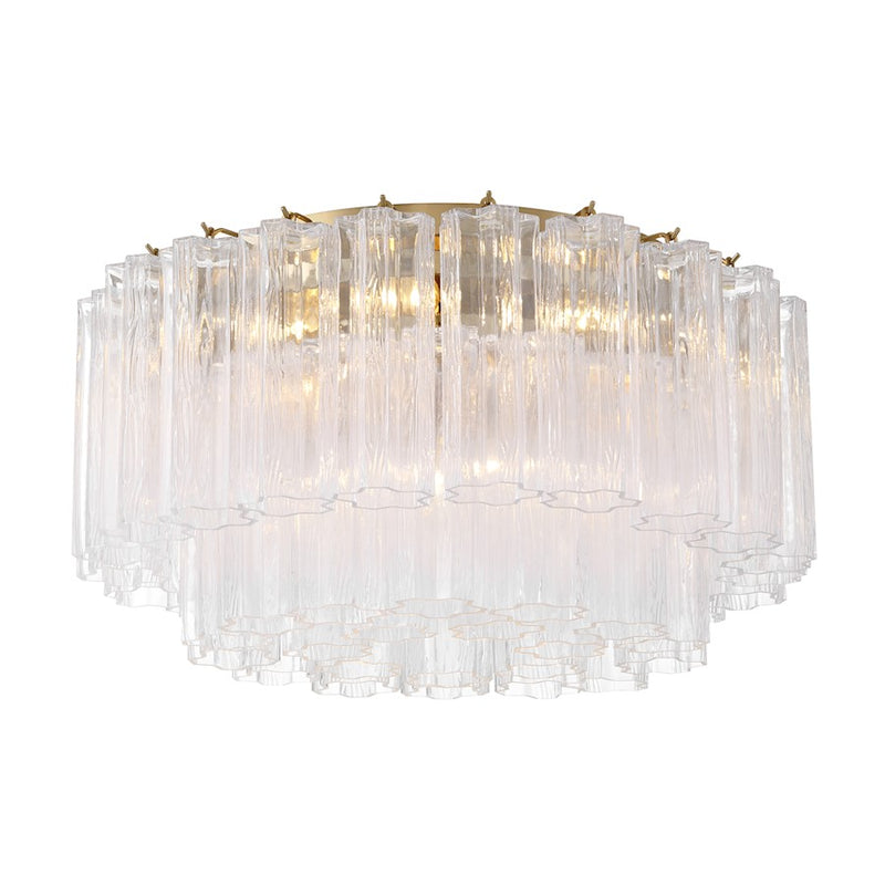 Crystorama Addis 7 Light Flush Mount, Brass/Tronchi Glass Clear