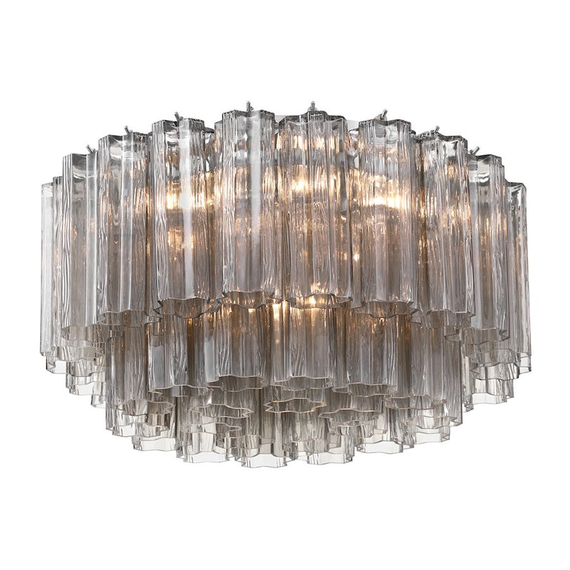Crystorama Addis 7 Light Flush Mount, Chrome/Tronchi Glass Smoke