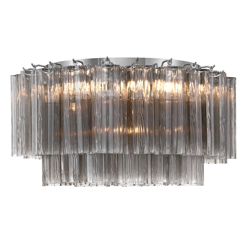 Crystorama Addis 7 Light Flush Mount, Chrome/Tronchi Glass Smoke
