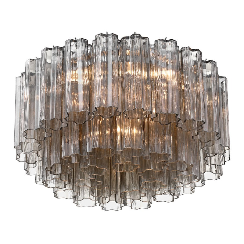 Crystorama Addis 7 Light Flush Mount, Chrome/Tronchi Glass Smoke