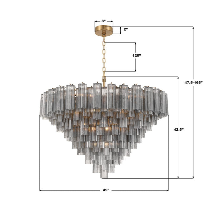 Crystorama Addis 28 Light 49" Chandelier, Aged Brass/Smoke
