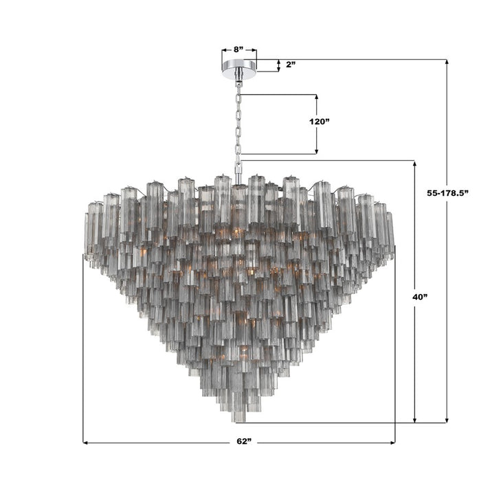 Crystorama Addis 40 Light 62" Chandelier, Polished Chrome/Smoke