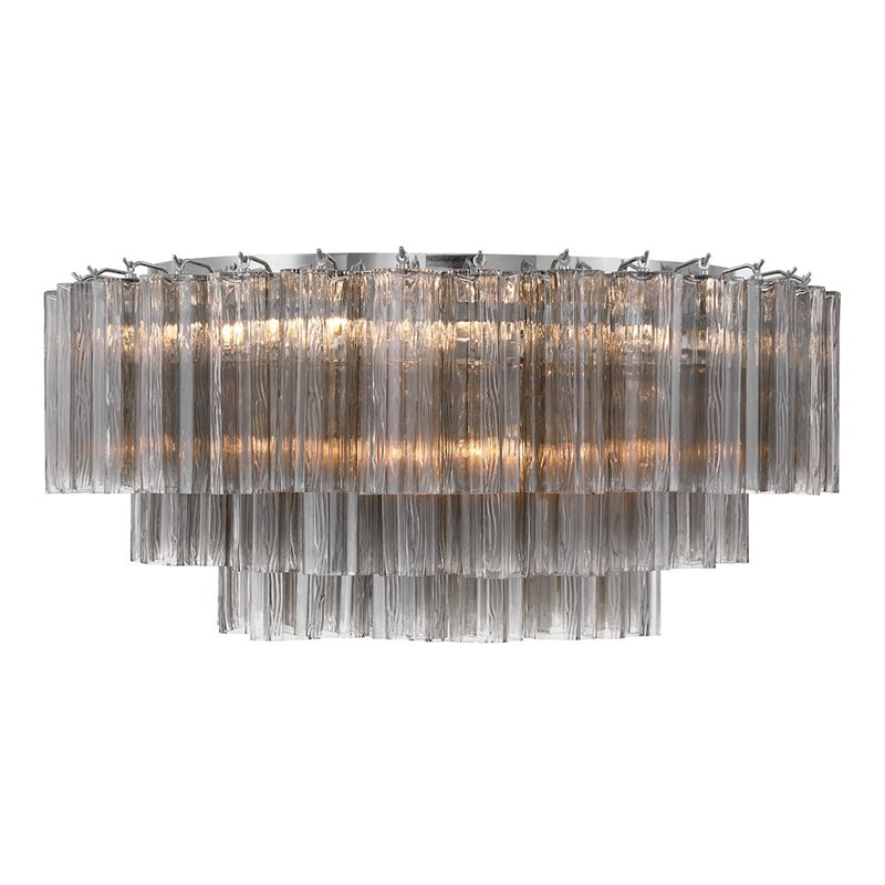 Crystorama Addis 16Lt Flush Mount, Chrome/Tronchi Glass Smoke