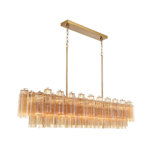 Crystorama Addis 65in 16-Light Linear Chandelier | Mid-Century Aged Brass Steel and Amber Tronchi Glass | Kitchen Island & Dining Room | Model ADD-337-AG-AM