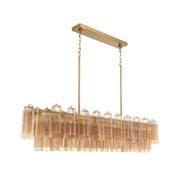 Crystorama Addis 65in 16-Light Linear Chandelier | Mid-Century Aged Brass Steel and Amber Tronchi Glass | Kitchen Island & Dining Room | Model ADD-337-AG-AM