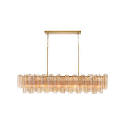 Crystorama Addis 65in 16-Light Linear Chandelier | Mid-Century Aged Brass Steel and Amber Tronchi Glass | Kitchen Island & Dining Room | Model ADD-337-AG-AM