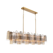 Crystorama Addis 65in 16-Light Linear Chandelier | Mid-Century Aged Brass Steel and Autumn Tronchi Glass | Kitchen Island & Dining Room | Model ADD-337-AG-AU