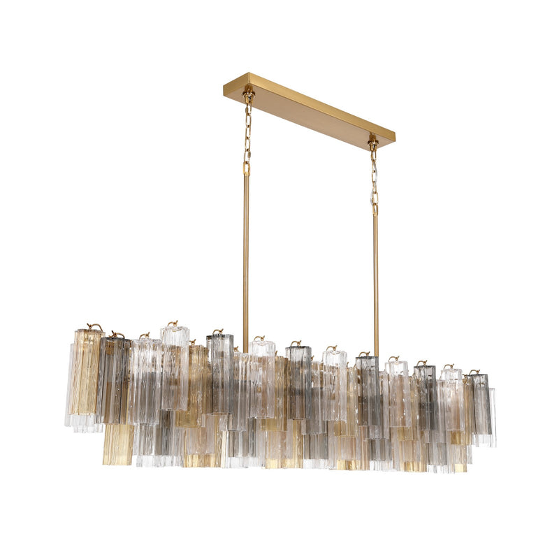 Crystorama Addis 65in 16-Light Linear Chandelier | Mid-Century Aged Brass Steel and Autumn Tronchi Glass | Kitchen Island & Dining Room | Model ADD-337-AG-AU