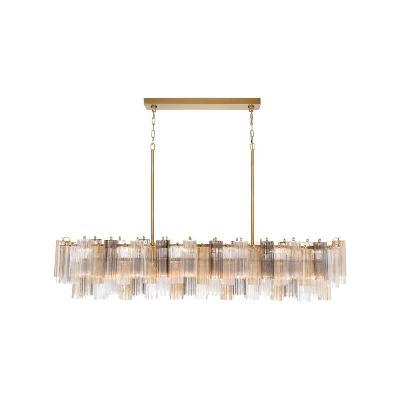 Crystorama Addis 65in 16-Light Linear Chandelier | Mid-Century Aged Brass Steel and Autumn Tronchi Glass | Kitchen Island & Dining Room | Model ADD-337-AG-AU