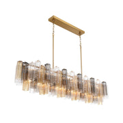 Crystorama Addis 65in 16-Light Linear Chandelier | Mid-Century Aged Brass Steel and Autumn Tronchi Glass | Kitchen Island & Dining Room | Model ADD-337-AG-AU