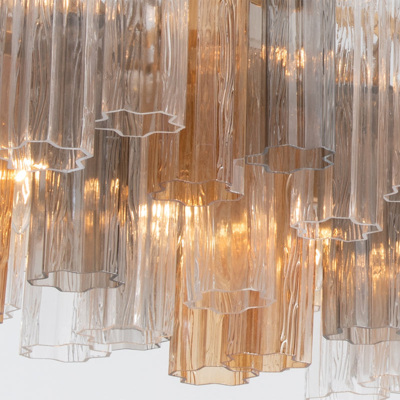 Crystorama Addis 65in 16-Light Linear Chandelier | Mid-Century Aged Brass Steel and Autumn Tronchi Glass | Kitchen Island & Dining Room | Model ADD-337-AG-AU