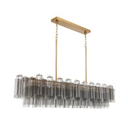 Crystorama Addis 65in 16-Light Linear Chandelier | Mid-Century Aged Brass and Smoke Tronchi Glass | Dining Room & Kitchen Island | 65 x 14 x 13.5 in | Model ADD-337-AG-SM
