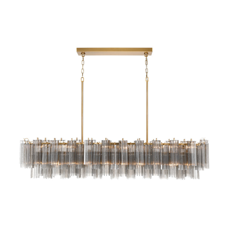 Crystorama Addis 65in 16-Light Linear Chandelier | Mid-Century Aged Brass and Smoke Tronchi Glass | Dining Room & Kitchen Island | 65 x 14 x 13.5 in | Model ADD-337-AG-SM