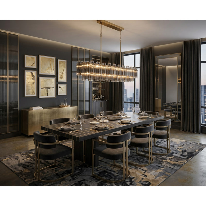 Crystorama Addis 65in 16-Light Linear Chandelier | Mid-Century Aged Brass and Smoke Tronchi Glass | Dining Room & Kitchen Island | 65 x 14 x 13.5 in | Model ADD-337-AG-SM