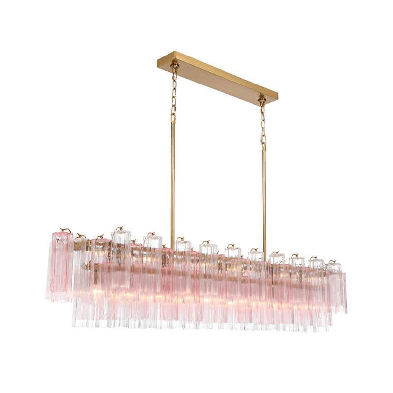 Crystorama Addis 65in 16-Light Linear Chandelier | Mid-Century Aged Brass and Spring Tronchi Glass | Dining Room & Kitchen Island | 65 x 14 x 13.5 in | Model ADD-337-AG-SP