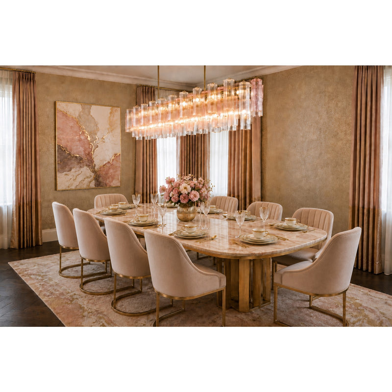 Crystorama Addis 65in 16-Light Linear Chandelier | Mid-Century Aged Brass and Spring Tronchi Glass | Dining Room & Kitchen Island | 65 x 14 x 13.5 in | Model ADD-337-AG-SP