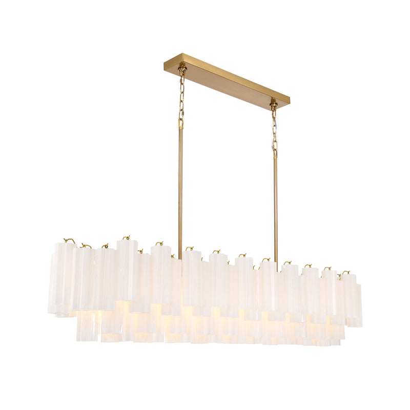 Crystorama Addis 65in 16-Light Linear Chandelier | Mid-Century Aged Brass and White Tronchi Glass | Dining Room & Kitchen Island | 65 x 14 x 13.5 in | Model ADD-337-AG-WH