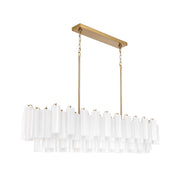 Crystorama Addis 65in 16-Light Linear Chandelier | Mid-Century Aged Brass and White Tronchi Glass | Dining Room & Kitchen Island | 65 x 14 x 13.5 in | Model ADD-337-AG-WH