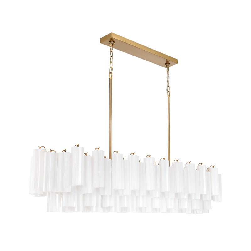 Crystorama Addis 65in 16-Light Linear Chandelier | Mid-Century Aged Brass and White Tronchi Glass | Dining Room & Kitchen Island | 65 x 14 x 13.5 in | Model ADD-337-AG-WH