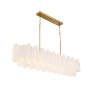 Crystorama Addis 65in 16-Light Linear Chandelier | Mid-Century Aged Brass and White Tronchi Glass | Dining Room & Kitchen Island | 65 x 14 x 13.5 in | Model ADD-337-AG-WH