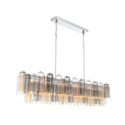 Crystorama Addis 65in 16-Light Linear Chandelier | Mid-Century Polished Chrome and Autumn Tronchi Glass | Dining Room & Kitchen Island | Model ADD-337-CH-AU