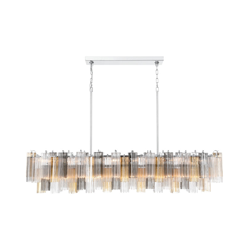 Crystorama Addis 65in 16-Light Linear Chandelier | Mid-Century Polished Chrome and Autumn Tronchi Glass | Dining Room & Kitchen Island | Model ADD-337-CH-AU
