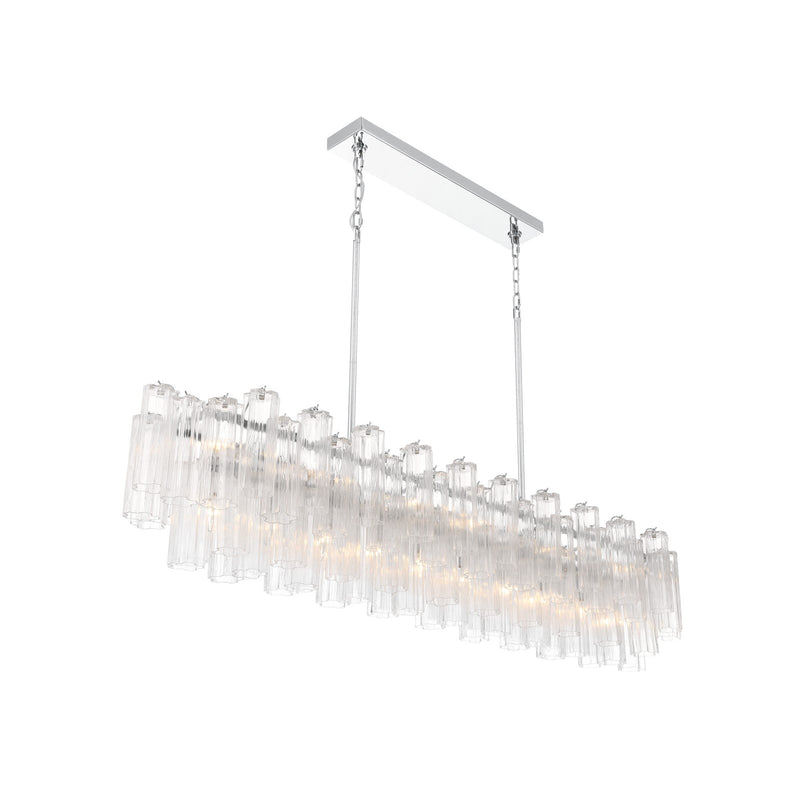 Crystorama Addis 65in 16-Light Linear Chandelier | Mid-Century Polished Chrome and Clear Tronchi Glass | Dining Room & Kitchen Island | Model ADD-337-CH-CL