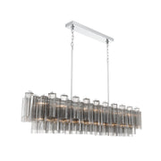 Crystorama Addis 65in 16-Light Linear Chandelier | Mid-Century Polished Chrome and Smoke Tronchi Glass | Dining Room & Kitchen Island | Model ADD-337-CH-SM