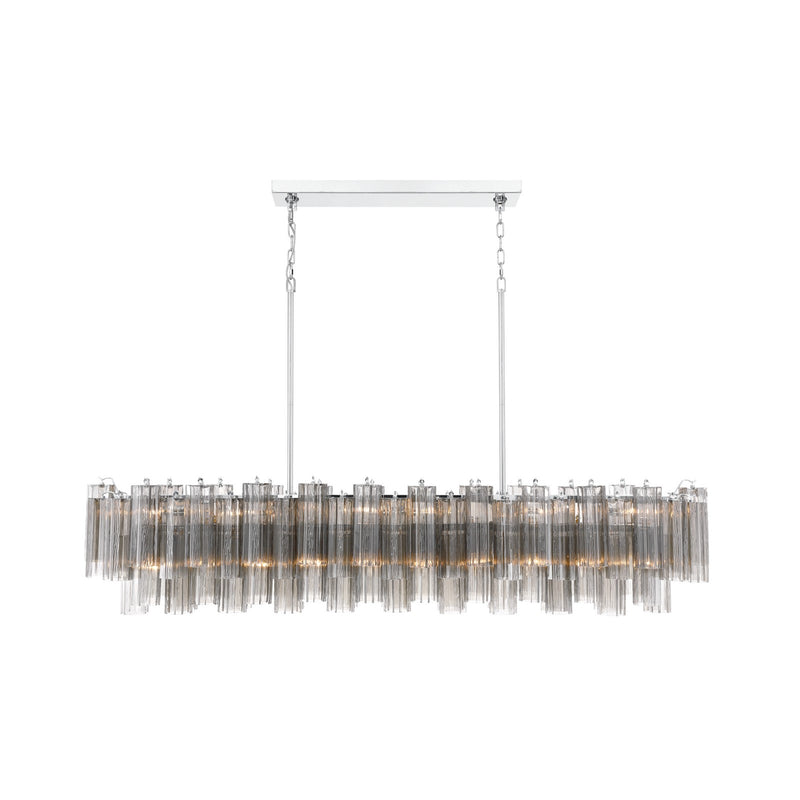 Crystorama Addis 65in 16-Light Linear Chandelier | Mid-Century Polished Chrome and Smoke Tronchi Glass | Dining Room & Kitchen Island | Model ADD-337-CH-SM