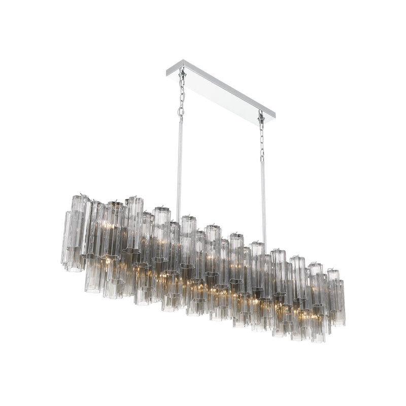 Crystorama Addis 65in 16-Light Linear Chandelier | Mid-Century Polished Chrome and Smoke Tronchi Glass | Dining Room & Kitchen Island | Model ADD-337-CH-SM
